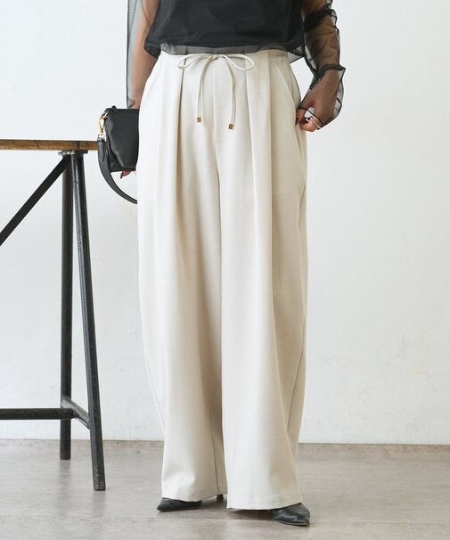 【美脚が叶うワイド】リボンタックワイドパンツ