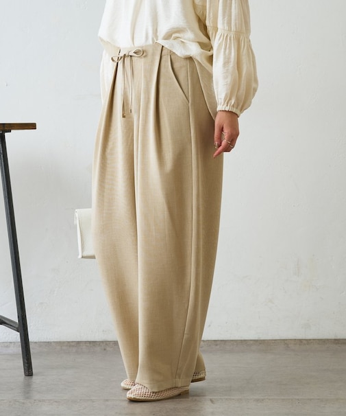 【美脚が叶うワイド】リボンタックワイドパンツ
