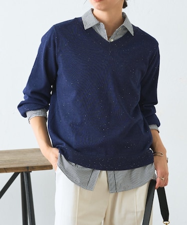 【上品華やぎ】ミニスパンコールVニット