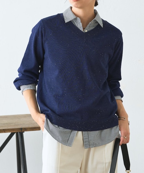 【上品華やぎ】ミニスパンコールVニット