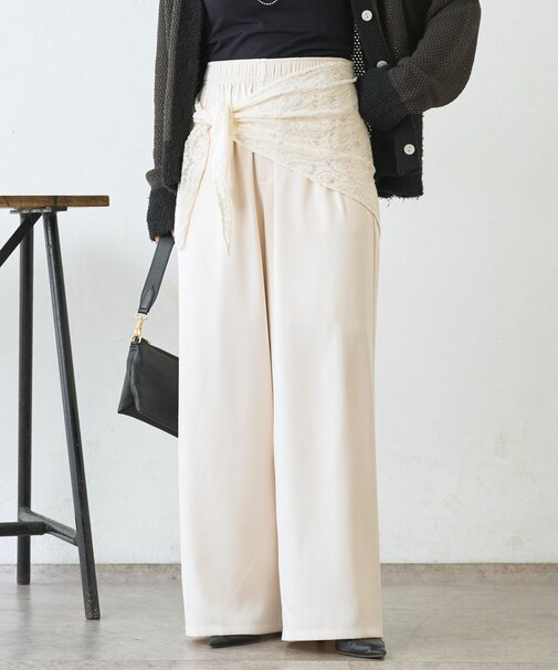【マルチに使えるレーススカーフ付き】ワイドパンツ