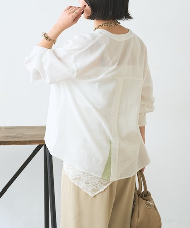 【抜け感つくるスキッパー】スリット配色スキッパーシャツ