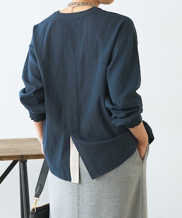 【抜け感つくるスキッパー】スリット配色スキッパーシャツ