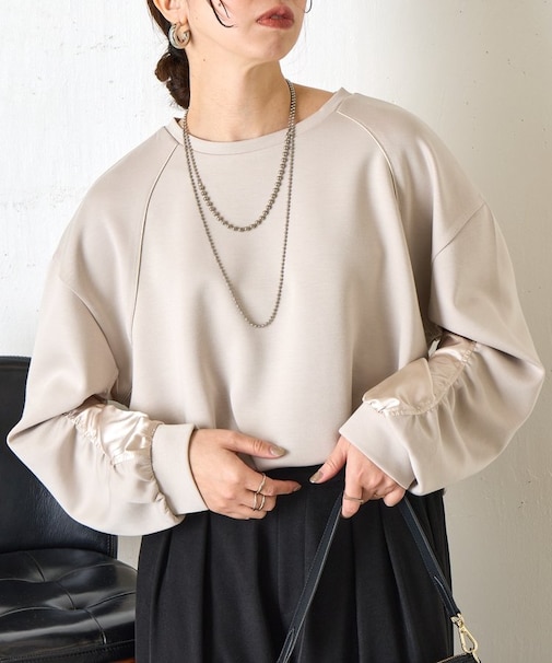 袖サテンギャザープルオーバー