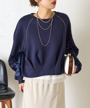 袖サテンギャザープルオーバー