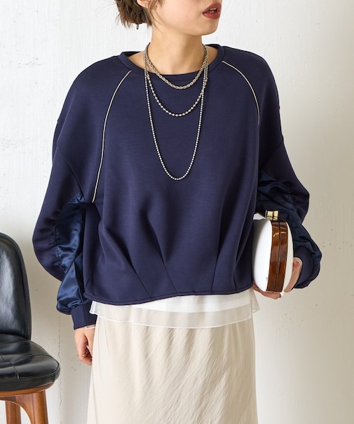 袖サテンギャザープルオーバー