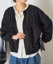 【さっと羽織れる】レーヨンナイロンギャザー切替ブルゾン