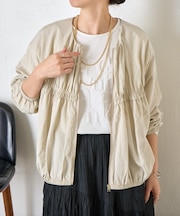 【さっと羽織れる】レーヨンナイロンギャザー切替ブルゾン