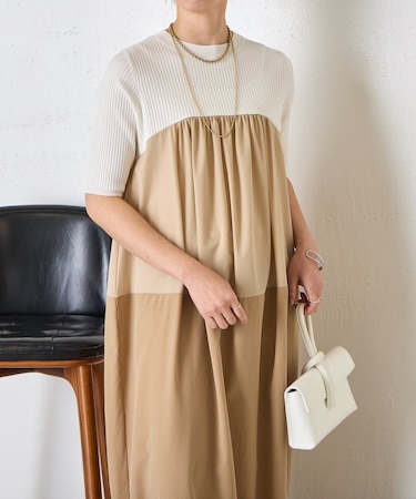 【体型カバー◎】バイカラー切替ワンピース