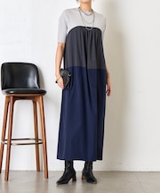 【体型カバー◎】バイカラー切替ワンピース