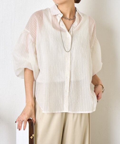 【体系カバー◎】シアーストライプチュニックシャツ