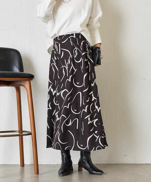 ライン柄フレアスカート