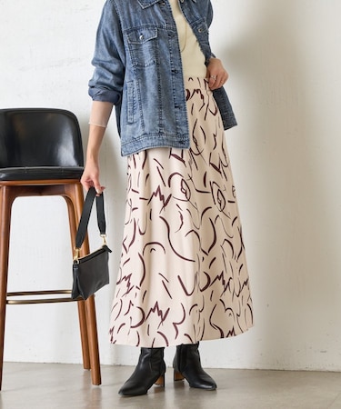 ライン柄フレアスカート