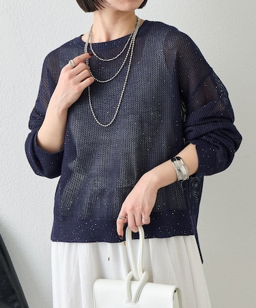 【抜け感ニット】メッシュスパンコールニット