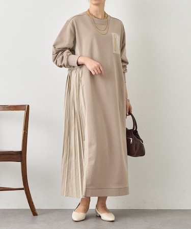 サイドプリーツ裏毛ワンピース