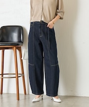 【曲線シルエット】細ベルトカーブデニムパンツ