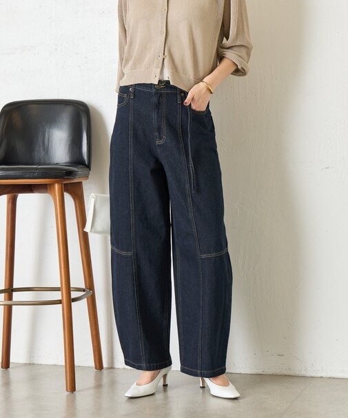 【曲線シルエット】細ベルトカーブデニムパンツ