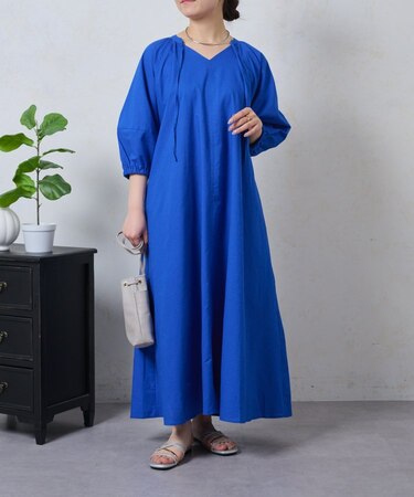 キーネックリネンワンピ