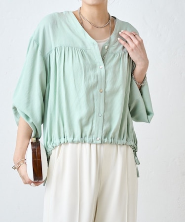 裾リボンドロストシャツ