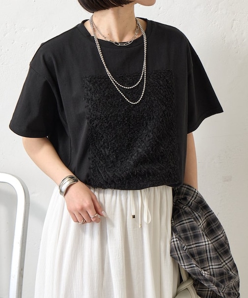 カットジャガードパネルカットソー