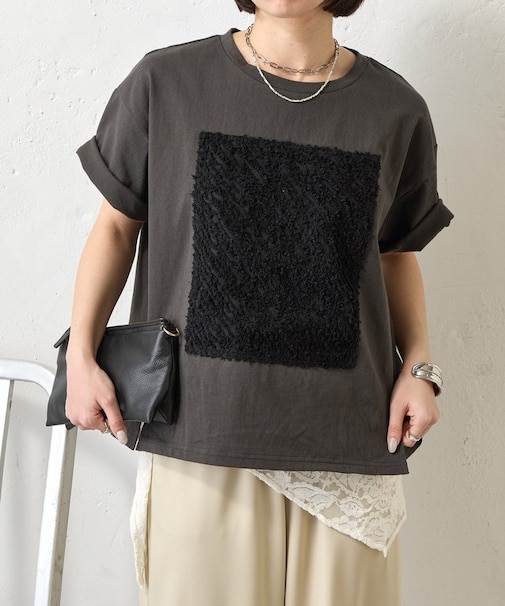 カットジャガードパネルカットソー