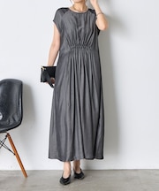 フレンチスリーブギャザーワンピ