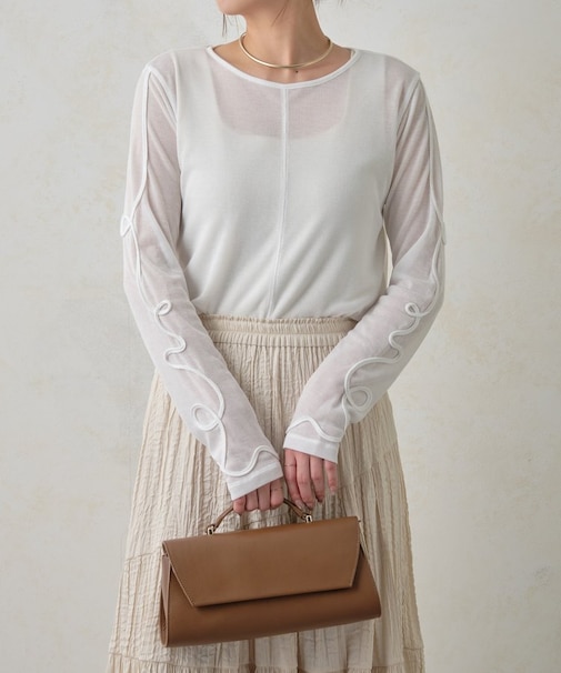 袖コード刺繍カットソー