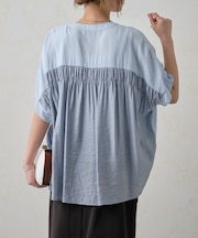 バックギャザー異素材シャツ