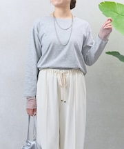 袖シアー配色カットソー