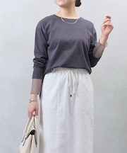 袖シアー配色カットソー