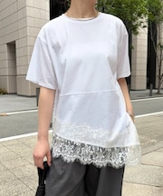 裾レース切替カットソー
