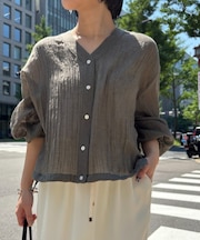 裾リボンガーゼシャツ
