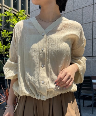 裾リボンガーゼシャツ