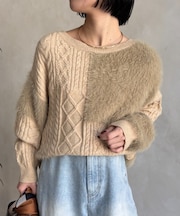 バックリボンケーブルニット