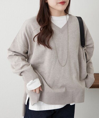 《肌触り良い》大人のVネックニットプルオーバー