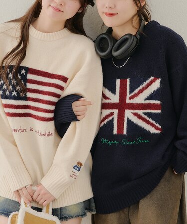 イギリス&アメリカ国旗ニット