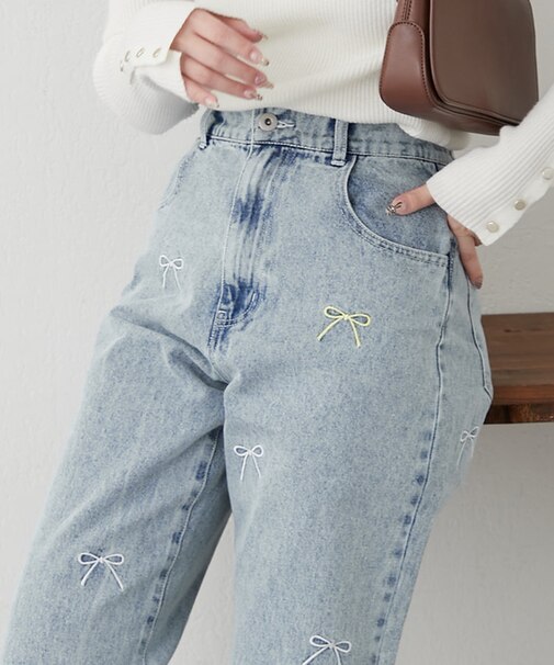 リボン刺しゅうデニム