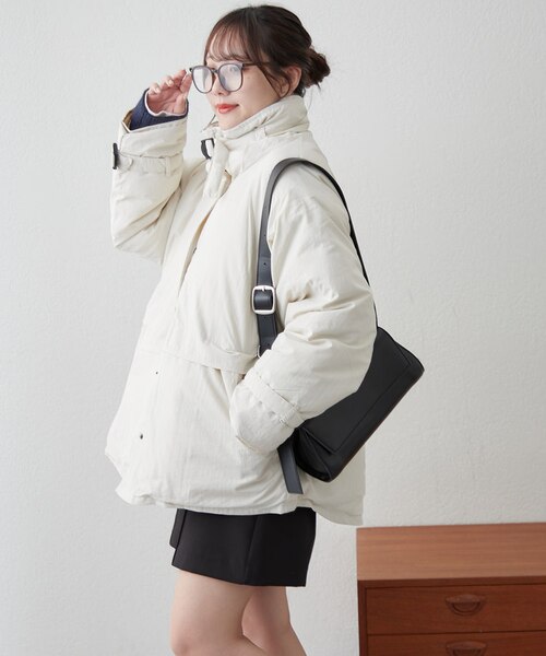 スタンドベルトフェイクダウンジャケット｜ナイスクラップ/オリーブ