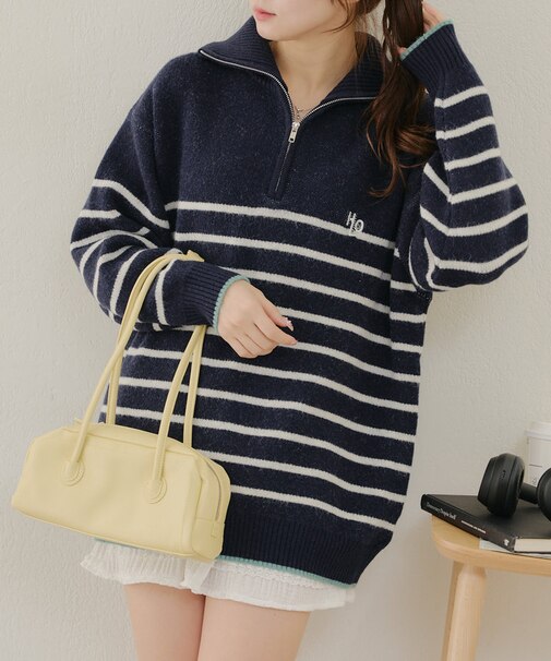 ハーフZIPロゴニット