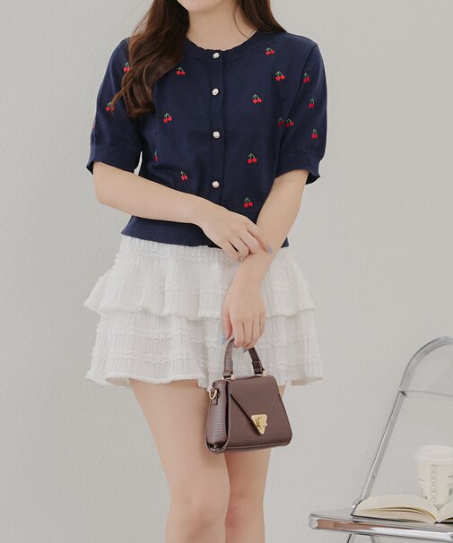 【RMAF】【ガーリーコーデにおすすめ】チェリー刺しゅうカーディガン