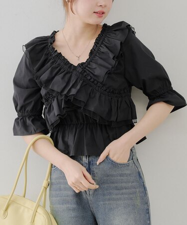 【レディライクに】クロス衿ブラウス