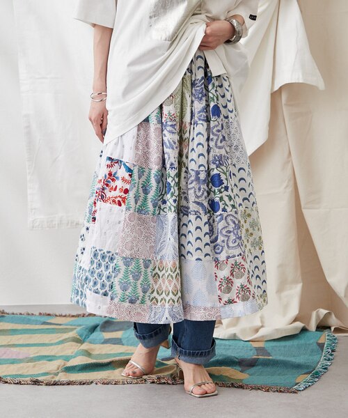 India series】パッチワークスカート｜ナイスクラップ/オリーブ