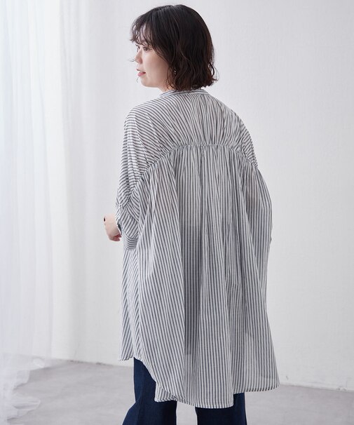 【NAO】インド綿100%、後ろ切替ギャザーブラウス