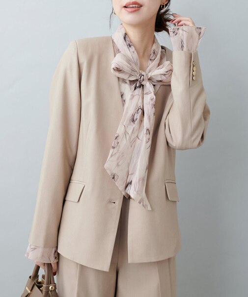 【natural couture】薄金釦ノーカラージャケット