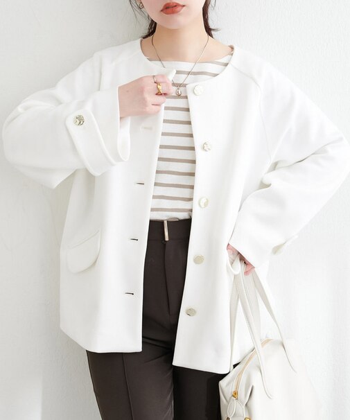 【natural couture】ダンボールニット金釦ミドルジャケット