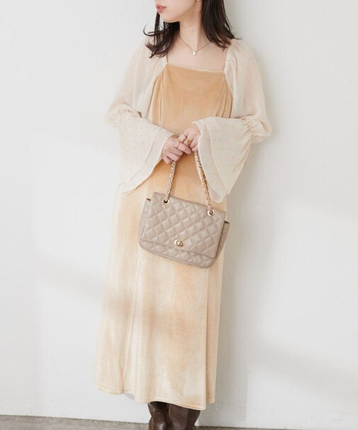 【natural couture】ｏｓｏｎｏ観劇ベロア×ラメシフォンワンピース