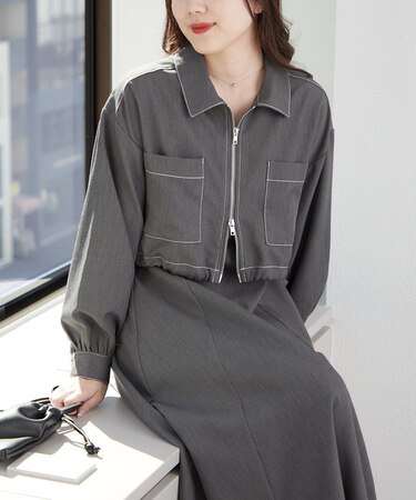 【RMAF】配色ステッチジャケット+ワンピースセット