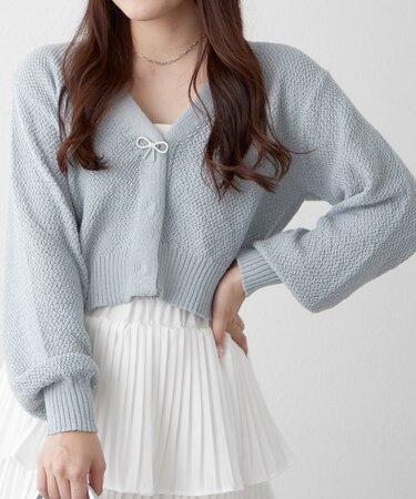 【春の新作】【OUTLET限定】リボンブローチショートカーディガン