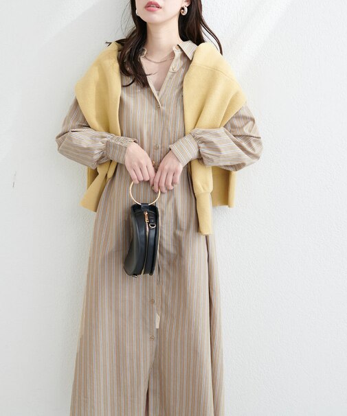 【natural couture】カラーストライプシャツワンピース