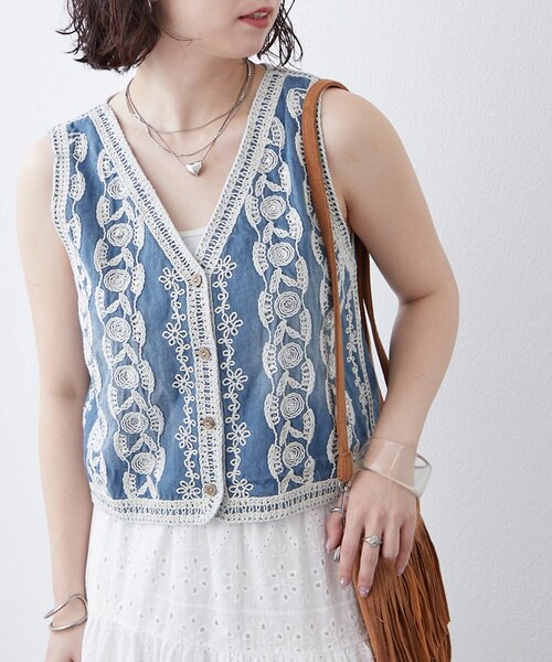 WEB先行予約】エスニック刺繍デニムベスト｜ナイスクラップ